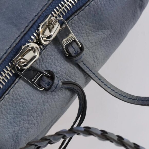 GUCCI Bamboo Tote Bag Leather Blue Auth - Picture 12 of 16